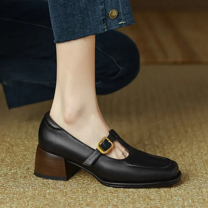 Wren | Women's T-Strap Mary Jane Shoes Square Toe Low Block Heel