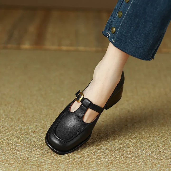 Wren | Women's T-Strap Mary Jane Shoes Square Toe Low Block Heel