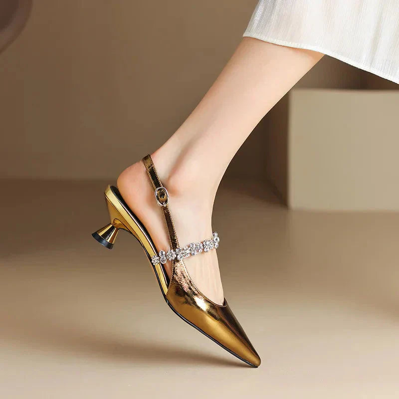 Seraphina | Women's Crystal Strap Slingback Heels Pointed Toe Pumps