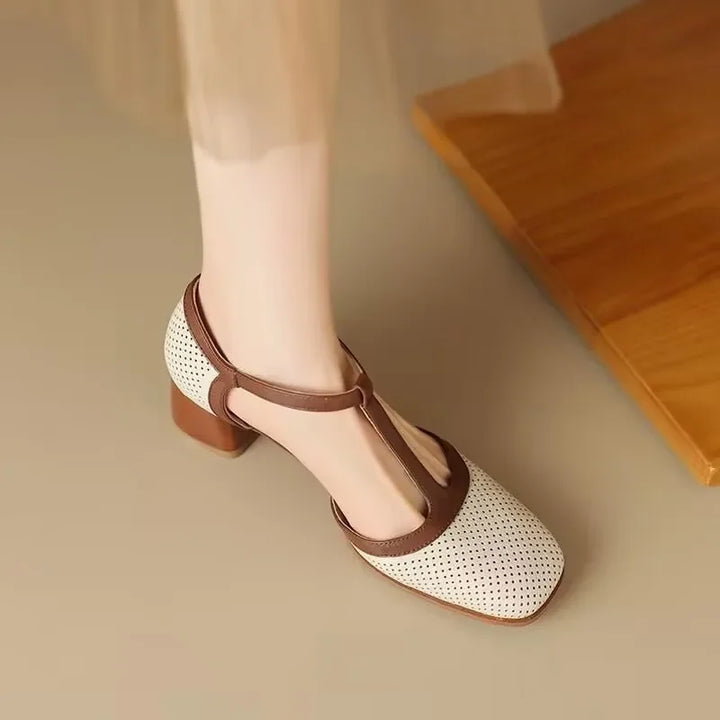 Piper | Women's T-Strap Block Heel Shoes Square Toe Mid Heel Pumps