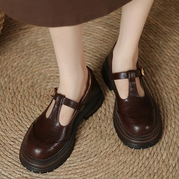 Blythe | Women's T-Bar Mary Jane Shoes Round Toe Brogue Low Heel