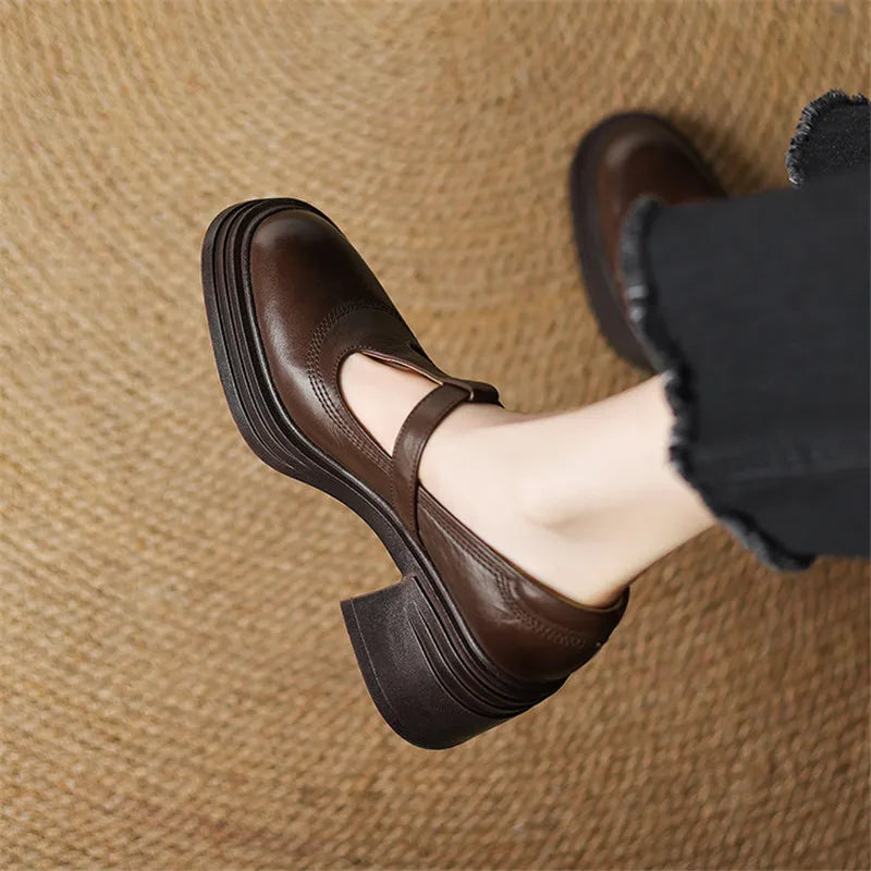 Rowena | Women's Chunky Block Heel Mary Jane Pumps Round Toe Strap