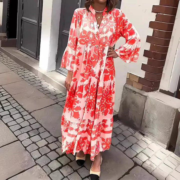 Harmony | Women's Boho Flowy Printed Draped Maxi Dress Casual