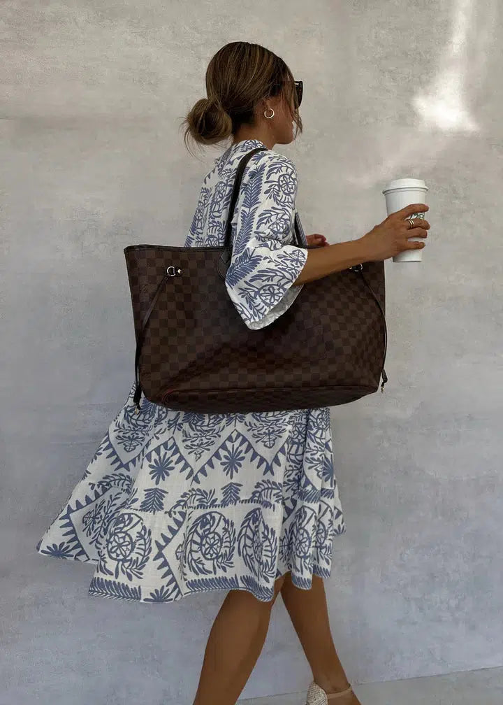 Celeste | Women's Boho Print V-Neck 3/4 Sleeve Swing Dress