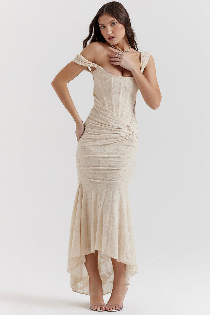 Charlotte | Women's Wedding Guest Lace Ruched Bodycon Dress Evening