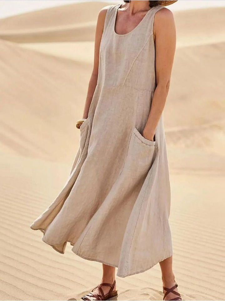 Sage | Women's Casual Sleeveless Maxi Dress Scoop Neck Pockets