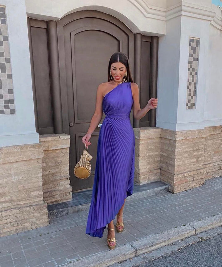 Peony | Women's Wedding Guest One Shoulder Asymmetric Midi Dress Evening