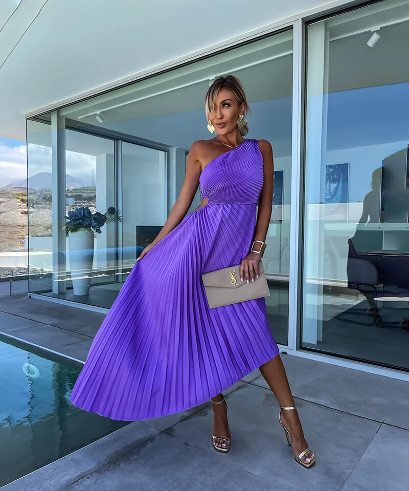 Peony | Women's Wedding Guest One Shoulder Asymmetric Midi Dress Evening